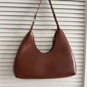 Women's Brown Crescent Shoulder Bag - Minimal Leather-Style Design